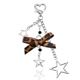 Y2K Star Keychain with Leopard Bow Keychain for Purse Charms for Handbags Silver Key Chains for Car Keys Accessories for Women Girls Aesthetic Bag Charms for Backpacks Leopard Print Bow Keyring