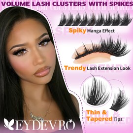 EYDEVRO Volume Lash Clusters Kit Manga Lash Clusters with Spikes 12-20mm Long Eyelash Clusters Kit Spiky Wispy Cluster Eyelash Extensions D Curl DIY Lash Extensions with Lash Bond and Seal and Brush