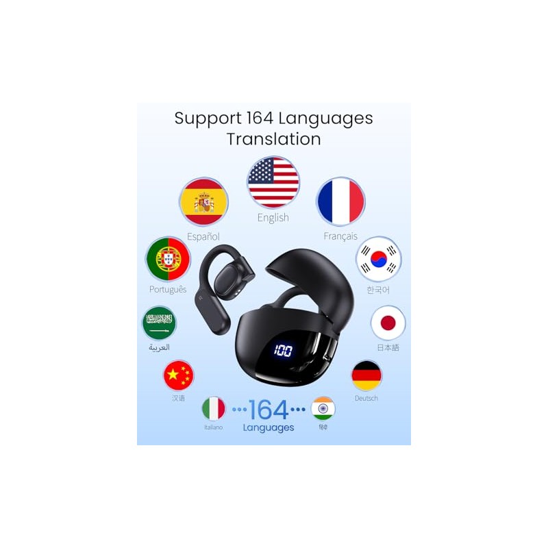 TAGRY AI Translation Earbuds - Real-Time 164 Languages with 80H