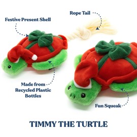 GRRREEN Holiday Collection Dog Toys | Small Sized Timmy The Turtle | Cute, Durable, & Sustainable Plush Chew Toys for Dogs | Festive Stocking Stuffer Gift