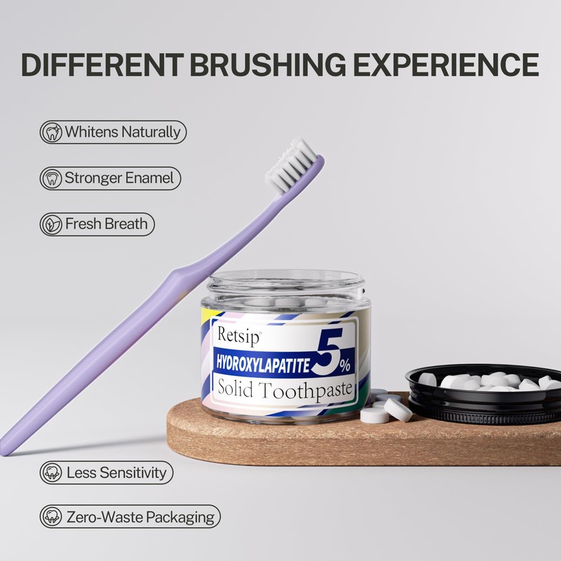 Retsip Toothpaste Tablets - 5% Nano Hydroxyapatite, Fluoride Free, Travel