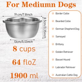 10 Pcs 8 Cup Metal Dog Bowls Stainless Steel Thickened Food Bowls Travel Kennel Food and Water Dish for Medium Large Size Dogs Cats, 64 Oz, Dishwasher Safe