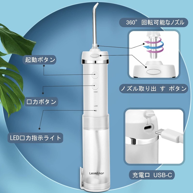 口腔洗浄器 ウォーターフロッサー コードレス 折りたたみ ポータブル コンパクト オーラル 流し器 5段階水圧モデル 5つのノズルチップ