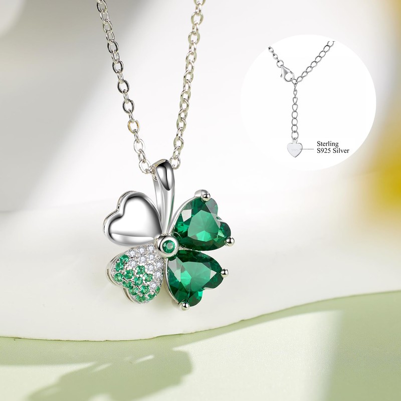 LEXLUNE 4 Leaf Clover Necklace For Women, Sterling S925 Silver