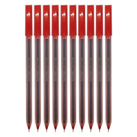SAINO Softy Ballpoint Pens, RED, Fine Point (0.7mm), Pack of 10, Fine Writing Smooth Ball Pens, Perfect for School Office Home Business Shop Everyday Use