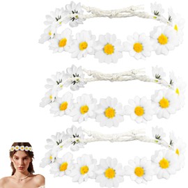 DKJEkdje 3 Pcs Daisy Flower Crown Headbands for Women, Flower Headband Sunflower Hippie Hair Accessories Flower Hair Bands for Bridal Headpiece Party Vacation Headwear