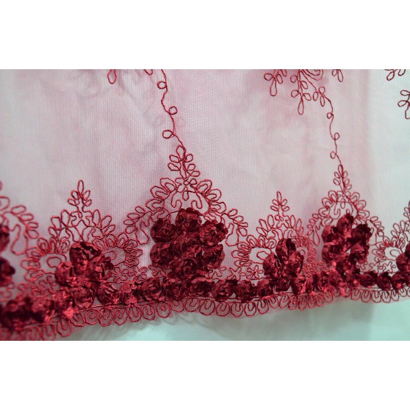 Nice Dark Red Mesh Scalloped Lace French design embroidery Fabric