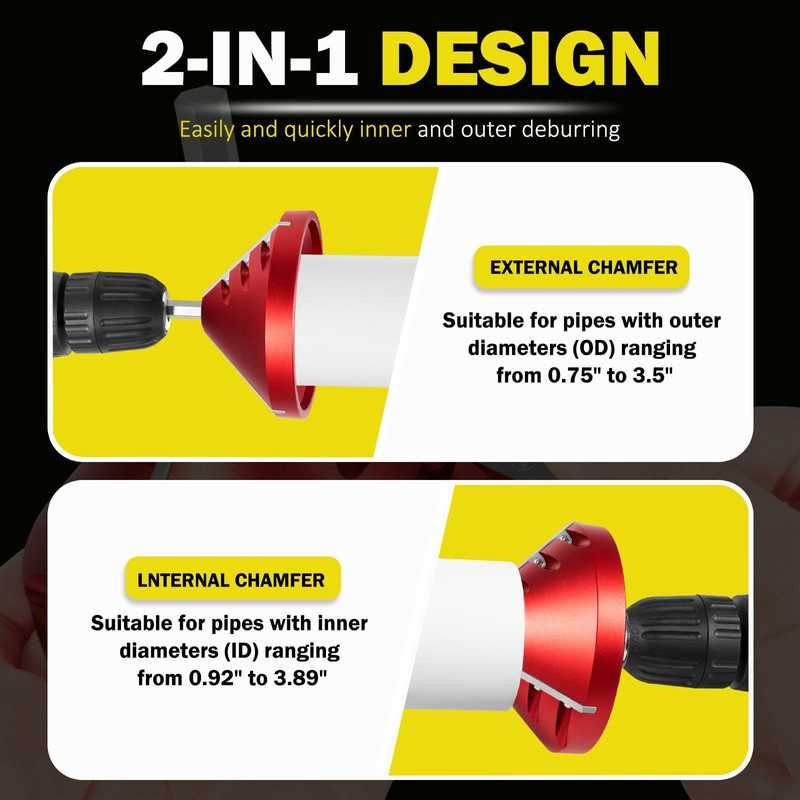 2 in-1 Inner-Outer Pipe Deburring Tool,PVC Chamfer Tool,Chamfer Reamer,Pipe Deburring