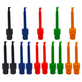 Senven 15 Pieces Multimeter Wire Lead Test Hook Clip Electronic Mini Test Probe Set, Red × 3 Blue × 3 Black × 3 Yellow × 3 Green × 3 For Repair Tool, Test Tip Digger.