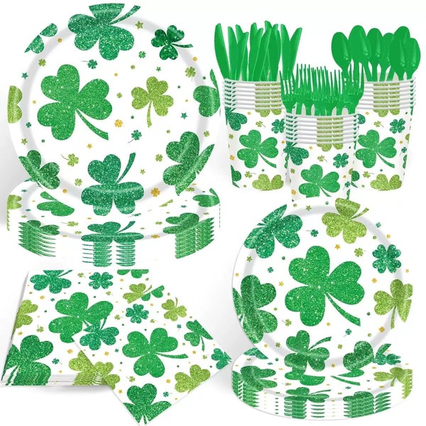 140Pcs St. Patrick's Day Party Decorations Green Shamrock Paper Plates