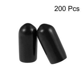 TA-VIGOR 200Pcs Rubber End Caps, 6mm ID Round Flexible Screw End Caps Thread Protectors, Black Vinyl Bolt Covers Rubber Covers for Screws, Tubes, Cables, Wires, etc