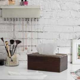 MyGift Rustic Distressed Textured Torched Wood Tissue Box Holder