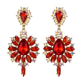 EVER FAITH Earrings Marquise Austrian Crystal Prom Flower Teardrop Statement Chandelier Large Stud Earrings for Women Iridescent AB Gold Tone, Crystal, No Gemstone