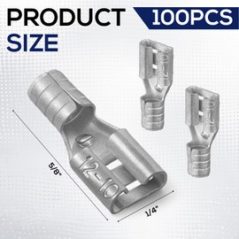 Otoolling 100 Pcs High Temperature Female Non Insulated Spade Connectors, 12-10 Gauge Quick Disconnect, 1/4" Female Tab Wire Splice Connectors for Strong Crimps in Electrical Wire Terminals