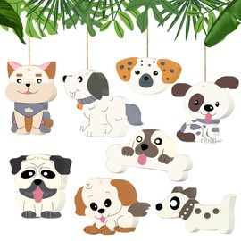 AOCEAN 40 Pcs Unfinished Wooden Dog Cutouts - 8 Styles DIY Craft Shapes for Creative Projects Dog Lover DecorationsAnimal-Themed Ornaments with Twine Ready for Painting and Personalizing