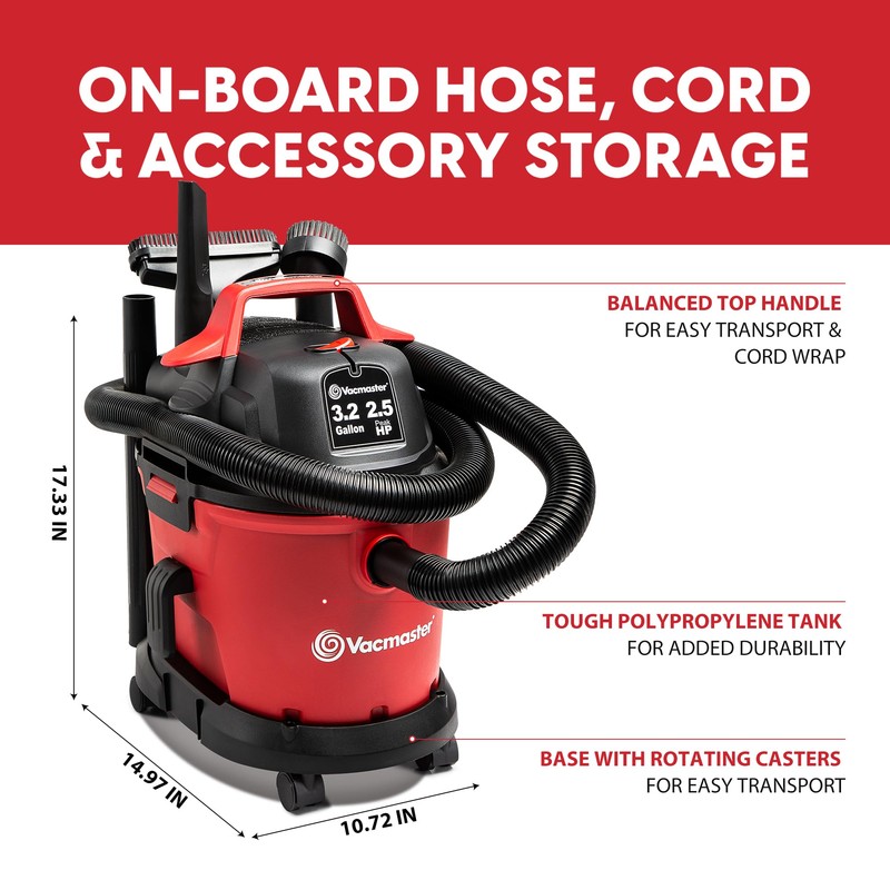 Vacmaster 3.2-Gallon* 2.5 Peak HP Wet/Dry Vacuum – VHB305M 1101