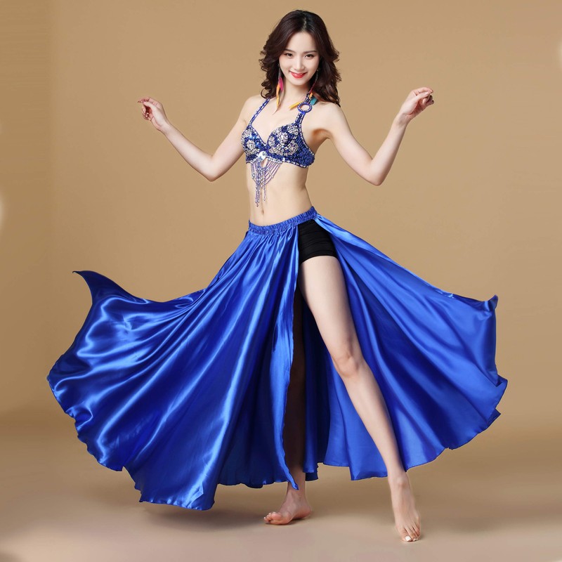 MUNAFIE Belly Dance Skirt Two Side Slit Satin Skirt Dark