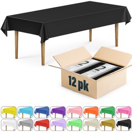 DecorRack 12-Pack Plastic Tablecloths, 54" x 108" Bulk Plastic Table Cover for Birthday Party, Graduation, Wedding, Picnic Celebration Tablecloths (Black)