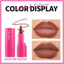 HOSAILY 2 in 1 Gradient Lip Liner Pencil, Matte Nude Lip Liner Plumping Creamy Lipstick, High Pigmented Easy-to-Use Long Lasting Crayon Contour Lipliner Lip Combo Makeup Pen #03