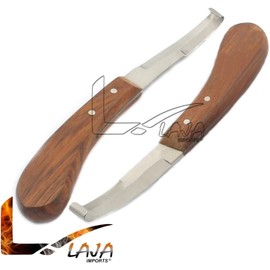 LAJA IMPORTS Hoof Knife Set Sharpener Right & Left Handed Double Edge Farrier Horses Goats Pick Trimming Knives Wooden Handle