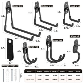 YouthZeal 30 Pack Garage Hooks Heavy Duty,Utility Steel Wall Mount Hanger & Organizer for Bulk Items,Bikes,Ladders,Power Tools,Ropes,and More Equipment