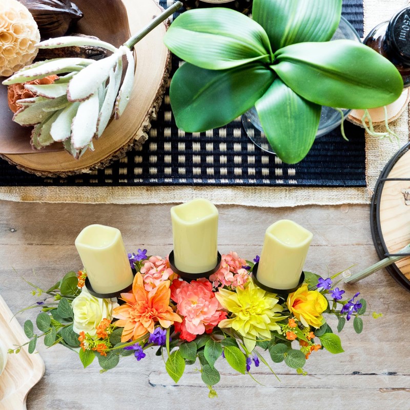 Svndlyn Candle Holders Spring Summer Centerpiece,3 Wick Candle Holder with