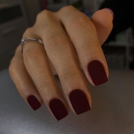 Matte Wine Dark Red Press on Nails Short Square Natural Short Gel Nails Glue on Acrylic Nails Press ons 48Pcs Thick Reusable Fake Nails for Women Short Coffin Artificial Nails Solid Color Square Nails