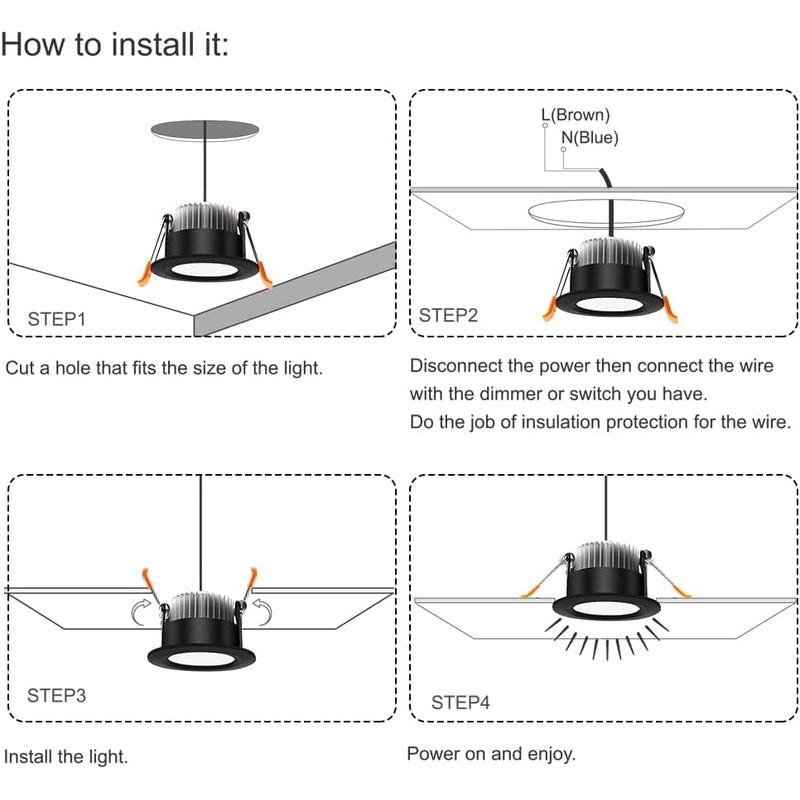 2 inch LED Recessed Lighting Dimmable Downlight, 3W(35W Equivalent), 3000K