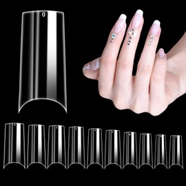 500 Pcs No C Curve Square Nail Tips 10 Sizes French Straight Long Nail Tips Clear Long Half Cover Artificial Nails for DIY Manicure Salon Professional and Home Nails Art