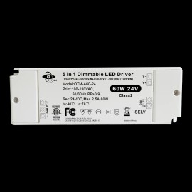 ETL Approved DC24V Triac Dimmable/0-10V/1-10V/10V PWM/Potentiometer 5 in 1 Dimmable 60WConstant Voltage Dimmable Led DriverInput Voltage(V): 100-130Vac, Lamp Power(W): 60, Output Voltage: 24 V
