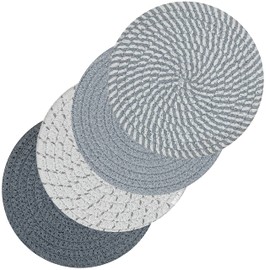 Svkiyang Set of 4 Pot Coasters, Cotton Thread Weaving Mat, Hot Pot Holder, Pot Holder, 4 Colours, Round Braided Coasters, Pot Hot Pads, Spoon Rest for Cooking in the Kitchen
