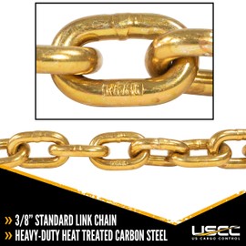 US Cargo Control Grade 70 Transport Chain With Clevis Grab Hooks, 3/8 Inch x 16 Foot Load Chain, Easily Secure Heavy Loads To A Truck Or Flatbed Trailer, 6,600 Pound Working Load Limit