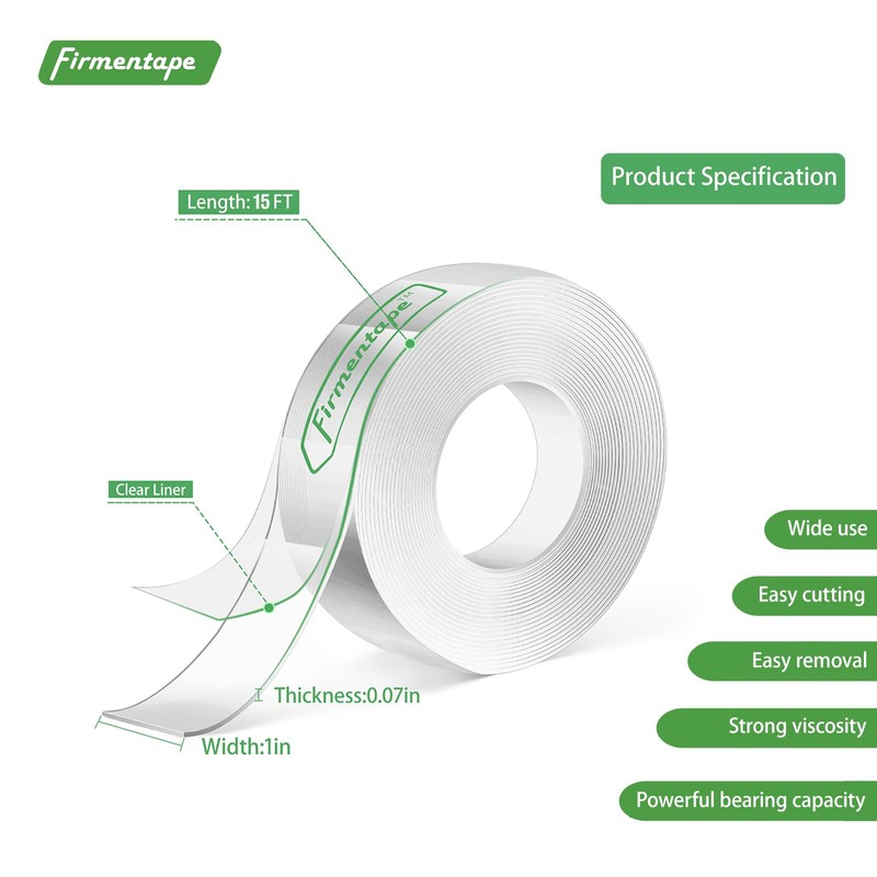 Firmentape Clear Double Sided Tape(1 in x 15 ft) Extra