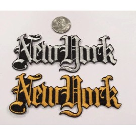 Unbranded (2)-VINTAGE NEW YORK EMBROIDERED IRON ON PATCHES . 5"x 2" GOLD/WHITE/BEA