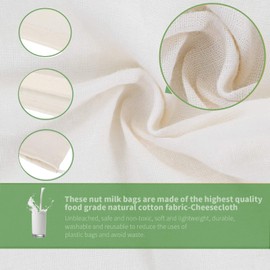 6 Pieces Nut Milk Bags - Bojuzhi Cotton Straining Cloth for Straining, Cheesecloth Nut Bags for Oat Milk/Almond/Yogurt/Juice/Cold Brewed Coffee, Washable and Reusable