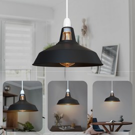 Modern Retro Metal Lampshades Easy Mount Lampshades for Industrial Pendant Lights Bedroom Kitchen Bathroom Antique Lampshade (Black Interior Black)