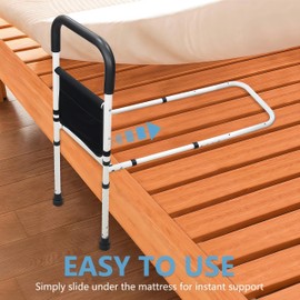 BOLESHU Bed Rails for Elderly Adults Safety, Adjustable Bed Assist Rails for Seniors, Bedrails with Support Legs and Storage Pocket, Bed Railing Cane Fit Single, Double King,Queen,Full, Twin Bed