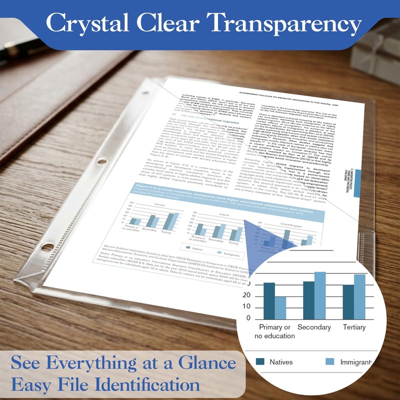 50 Pack Clear Slash File Jackets with 3 Holes, Letter