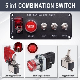 Weideer - Panel de interruptor de encendido de 12 V, botón de arranque del motor de coche de carreras 5 en 1, panel de interruptores de palanca LED con tornillos, relé de cable K-052