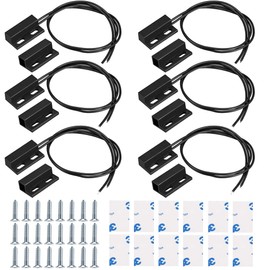 GUUZI Pack of 6 Black Wired Surface Mounted Magnetic Switch Door Window Contact Sensor Alarm Reed Switch Type (Switch Near the Magnet, Connect Circuit)