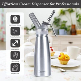Aluminum Whipped Cream Dispenser, Leak-Free Whip Cream Maker Canister with 3 Decorating Nozzles & Cleaning Brush, Large 500ml, Whip Cream Dispenser for Use with Whip Cream Charger, Silver