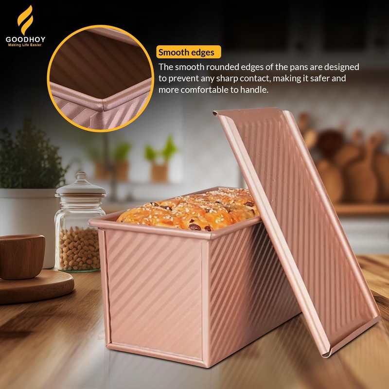 Goodhoy 1lb+2lb set Nonstick Pullman Loaf Pan With Lid For