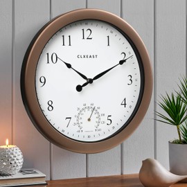 CLXEAST 10.4 Inch Indoor Outdoor Clocks Waterproof,Outdoor Clock with Temperature for Bathroom,Kitchen, Patio,Pool,Gifts for Women,Bronze/Dark Brown Finish