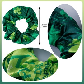 HOMEZZO 12 Pcs St. Patrick's Day Hair Scrunchies, Green Shamrock Print Elastic Silk Satin Hair Ties Ropes Irish Holiday Ponytail Holder for Women Girls Hair Accessories