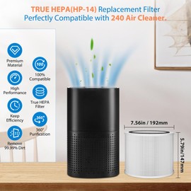 4 Pack 240 Replacement Filter Compatible with Puro 240 Air Purifier, 3-in-1 True HEPA 14 Filter Replacement Fit for 240 Air Purifier, Grade True HP-14 with Activated Carbon