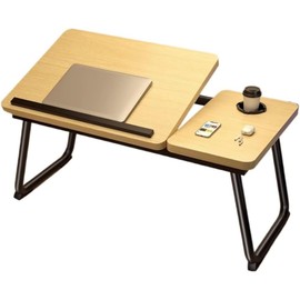 JIUSEGE Adjustable Laptop Desk for Bed – Foldable Lap Desk with Cup Holder, Portable Writing & Laptop Stand for Bed or Couch, Walnut