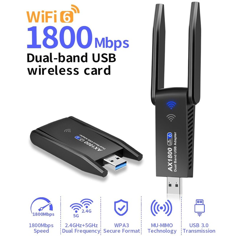1800Mbps USB WiFi 6 Adapter,AX1800 USB WiFi Adapter for PC