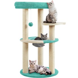 Yaheetech Cat Tree, 35.5in Cat Tower for Indoor Cats, Cat House with Scratching Posts & Padded Perch & Space Capsule, Cute Cat Tree, Cat Furniture for Kittens, Indigo/Beige