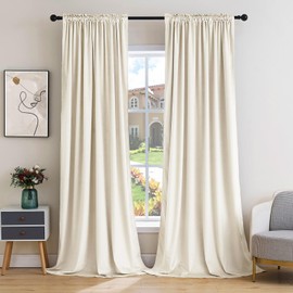 MIULEE Ivory Velvet Curtains Thermal Insulated Blackout Curtain Drapes for Bedroom Living Room Darkening 84 Inches Long Curtains Panels Rod Pocket Set of 2