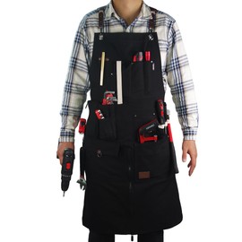 Stenffy Work Apron, Canvas Apron, Adjustable Weight, Tool Aprons with Multiple Pockets, Adjustable Zipper, Metal Ring, Tape Measure Clip, Apron for Men Women, 27In*36In, Black.